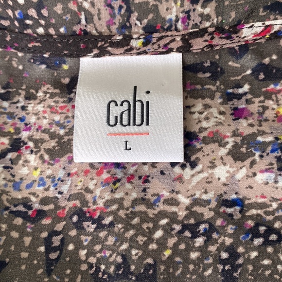 CAbi Paris Black Sheer Print Blouse #3249 L - Picture 9 of 10